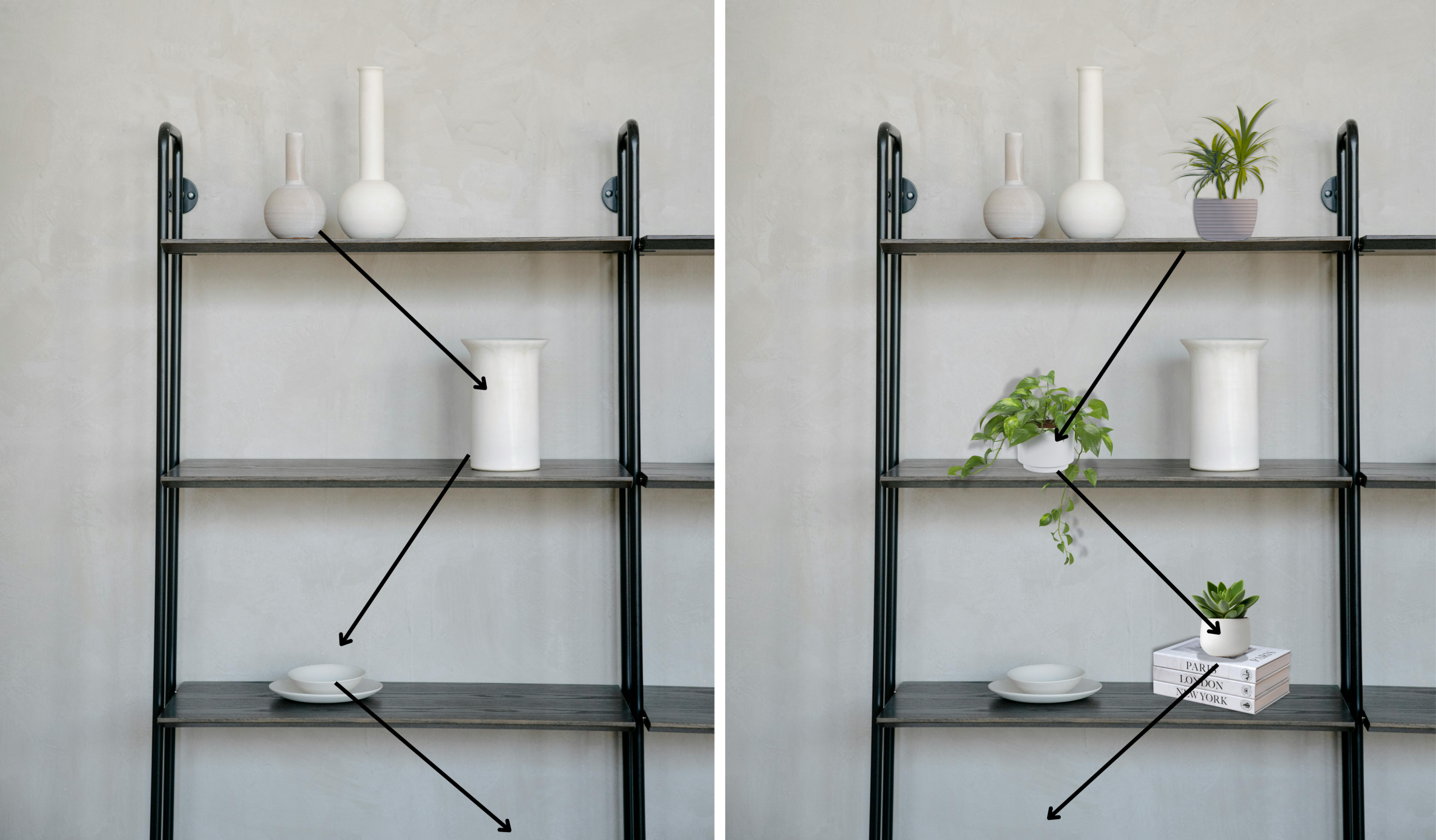 zig zag bookshelf pattern demonstrated How to style a bookcase using the zig zag method